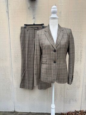 J. Crew Brown Windowpane Plaid Wool Blazer and Trouser Set
